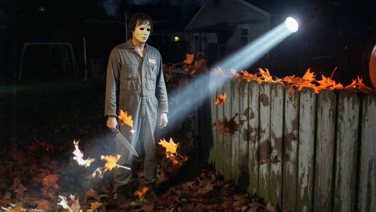 The Shape caught in a flashlight beam beside a suburban backyard fence